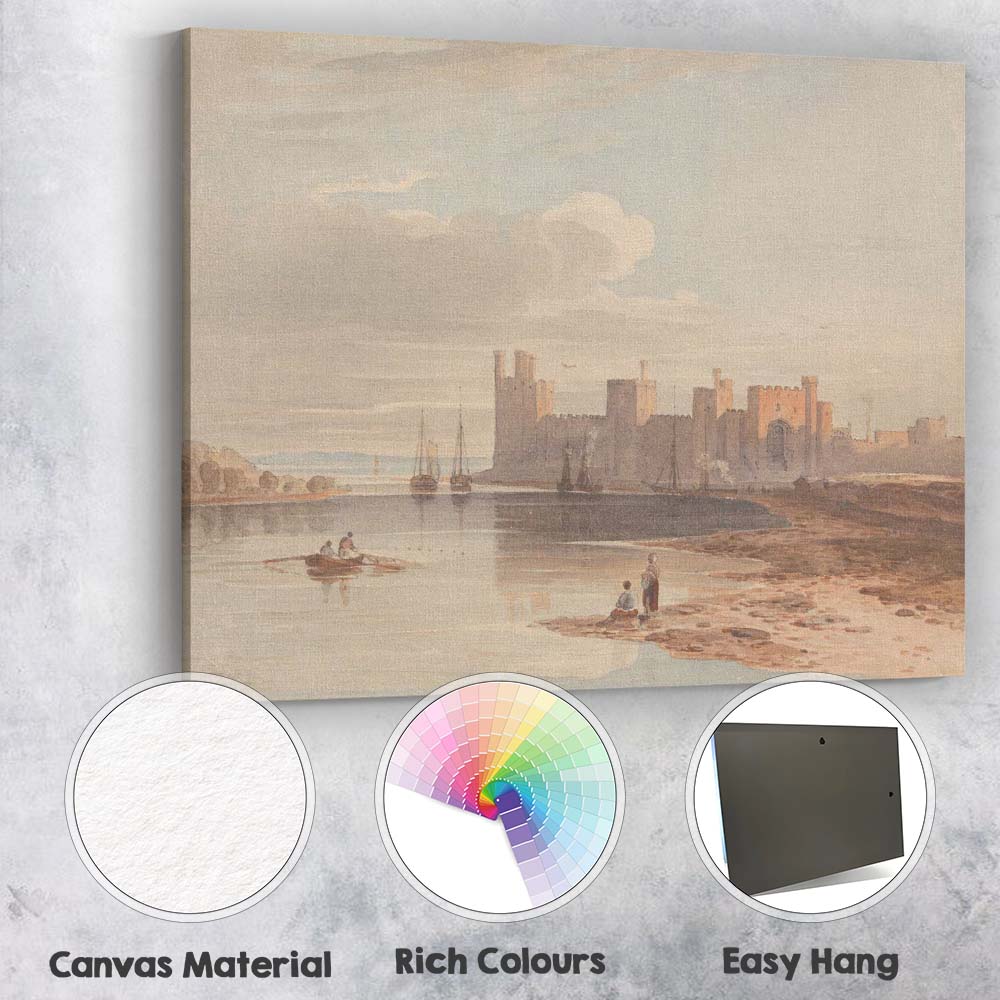 Historic Castle Harbour Reflection Waterside Watercolour Landscape Canvas Wall Art Print Decor Picture Ready to Hang