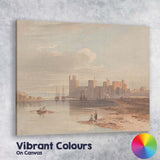 Historic Castle Harbour Reflection Waterside Watercolour Landscape Canvas Wall Art Print Decor Picture Ready to Hang