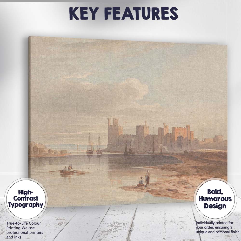 Historic Castle Harbour Reflection Waterside Watercolour Landscape Canvas Wall Art Print Decor Picture Ready to Hang