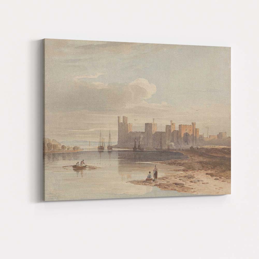 Tranquil Medieval Fortress Riverside Scene Watercolour Landscape Canvas Wall Art Print Decor Picture Ready to Hang