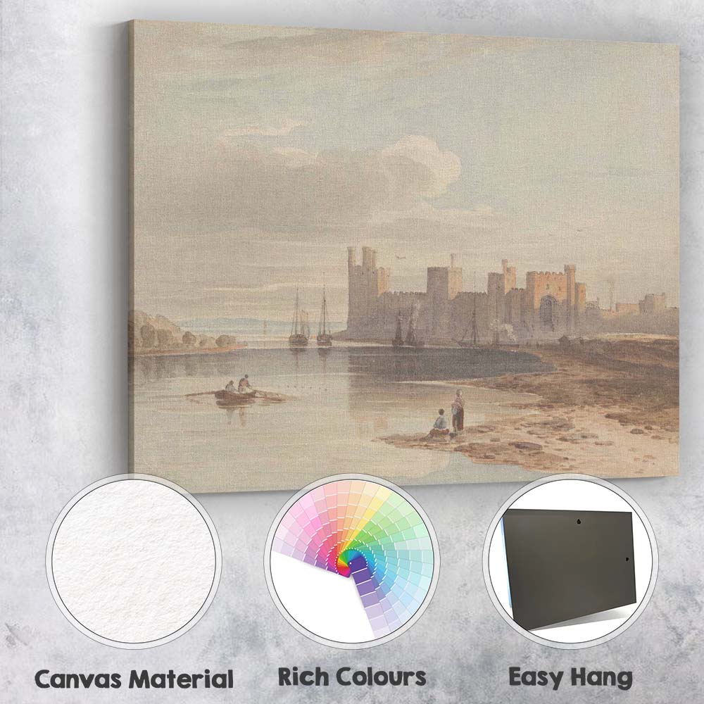 Tranquil Medieval Fortress Riverside Scene Watercolour Landscape Canvas Wall Art Print Decor Picture Ready to Hang
