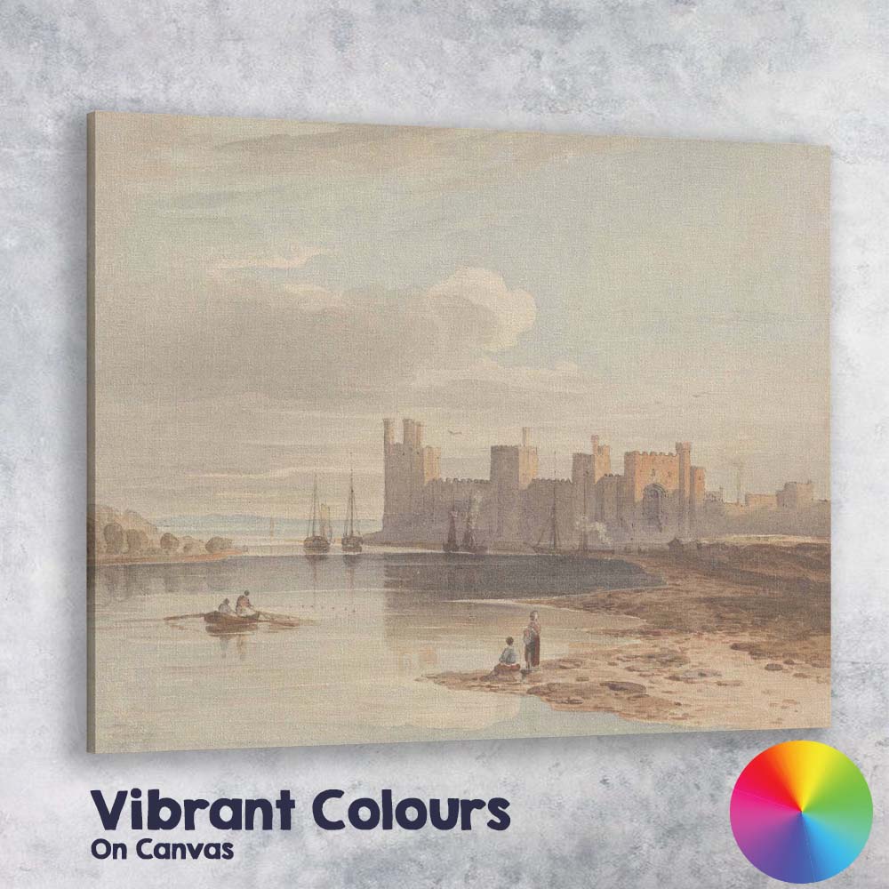Tranquil Medieval Fortress Riverside Scene Watercolour Landscape Canvas Wall Art Print Decor Picture Ready to Hang
