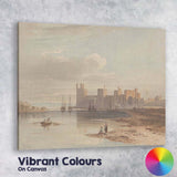 Tranquil Medieval Fortress Riverside Scene Watercolour Landscape Canvas Wall Art Print Decor Picture Ready to Hang