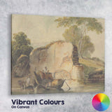Rustic Riverside Ruins With Fishing Boats Watercolour Landscape Canvas Wall Art Print Decor Picture Ready to Hang