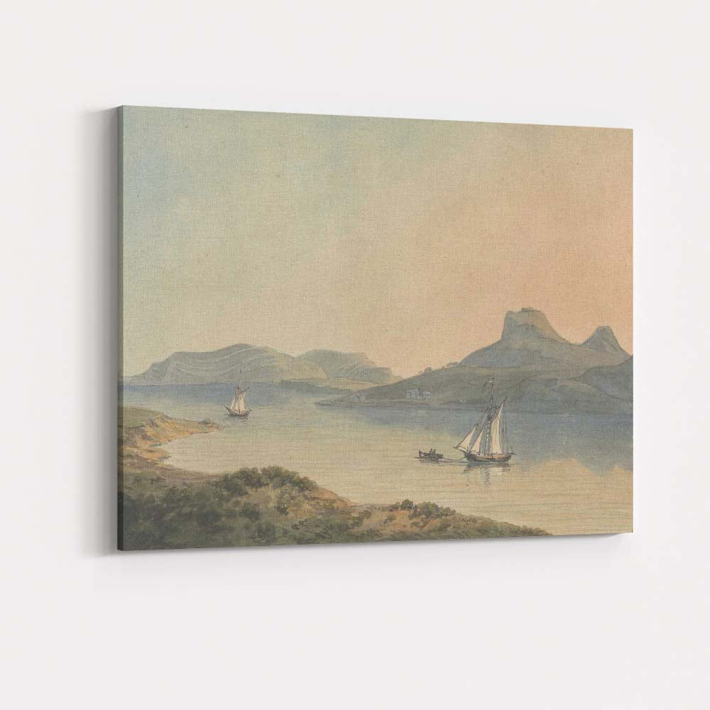 Peaceful Coastal Inlet With Sailing Boats Watercolour Seascape Canvas Wall Art Print Decor Picture Ready to Hang