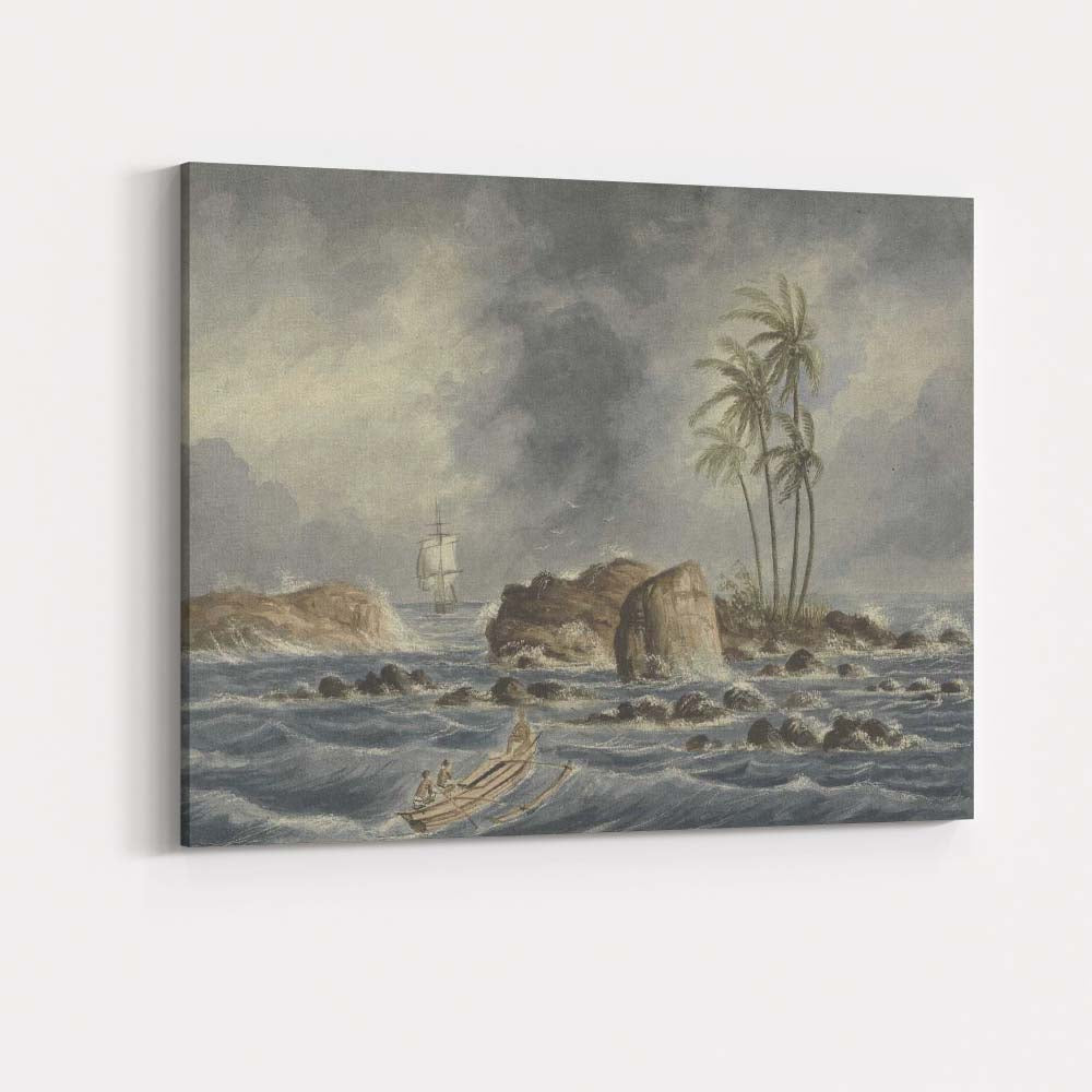 Stormy Tropical Island Coast With Palm Trees Maritime Watercolour Canvas Wall Art Print Decor Picture Ready to Hang