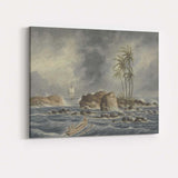 Stormy Tropical Island Coast With Palm Trees Maritime Watercolour Canvas Wall Art Print Decor Picture Ready to Hang