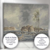 Stormy Tropical Island Coast With Palm Trees Maritime Watercolour Canvas Wall Art Print Decor Picture Ready to Hang