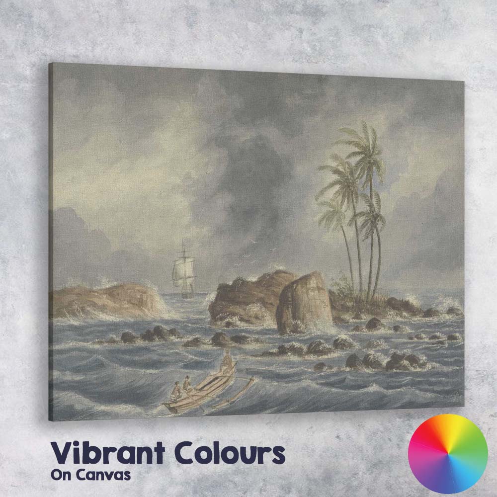 Stormy Tropical Island Coast With Palm Trees Maritime Watercolour Canvas Wall Art Print Decor Picture Ready to Hang