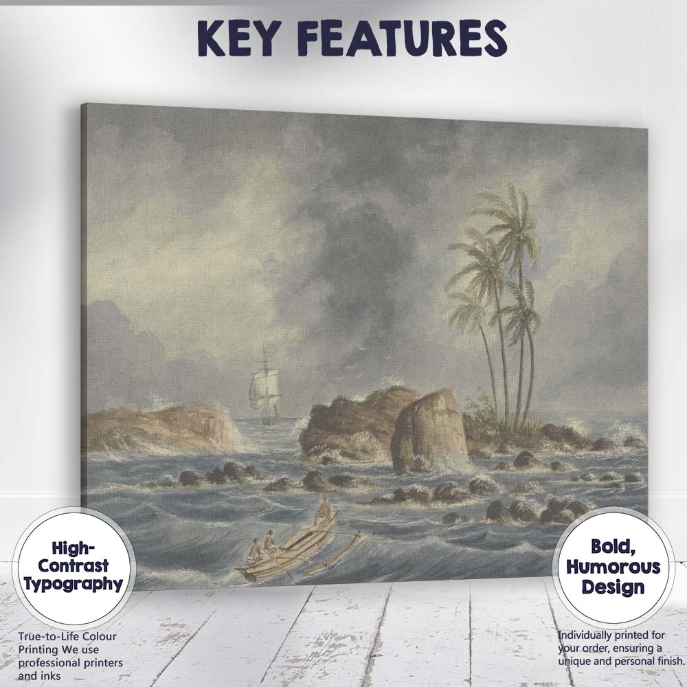 Stormy Tropical Island Coast With Palm Trees Maritime Watercolour Canvas Wall Art Print Decor Picture Ready to Hang