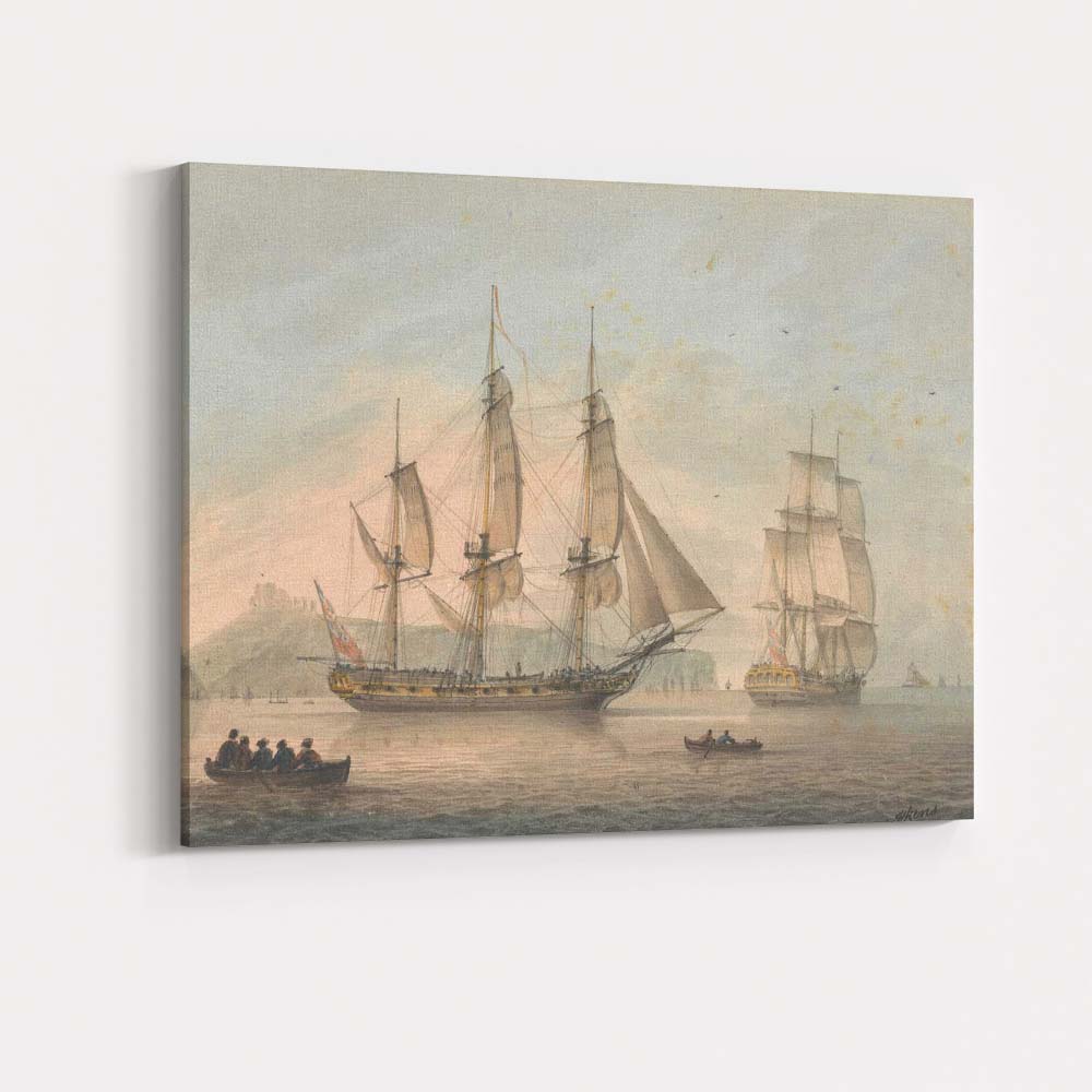 Historic Naval Sailing Ships Coastal Harbour Watercolour Maritime Artwork Canvas Wall Art Print Decor Picture Ready to Hang