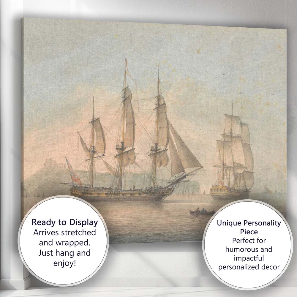Historic Naval Sailing Ships Coastal Harbour Watercolour Maritime Artwork Canvas Wall Art Print Decor Picture Ready to Hang
