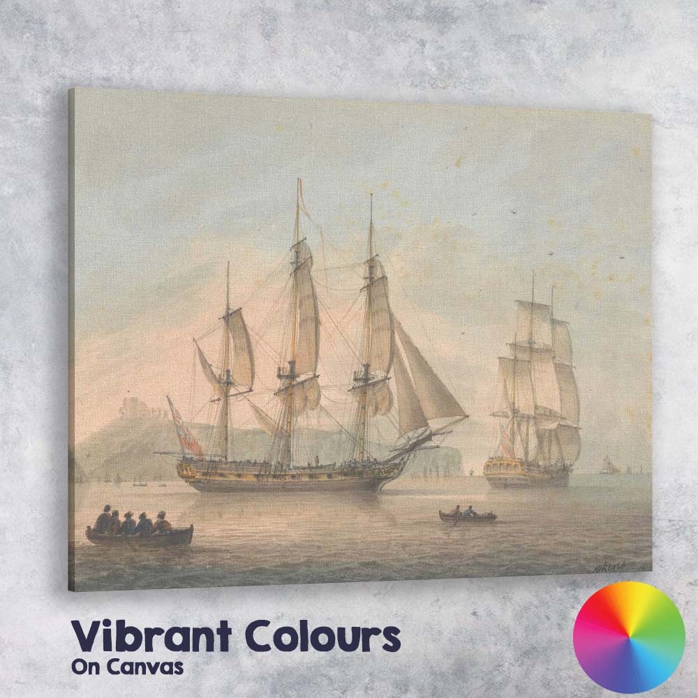 Historic Naval Sailing Ships Coastal Harbour Watercolour Maritime Artwork Canvas Wall Art Print Decor Picture Ready to Hang