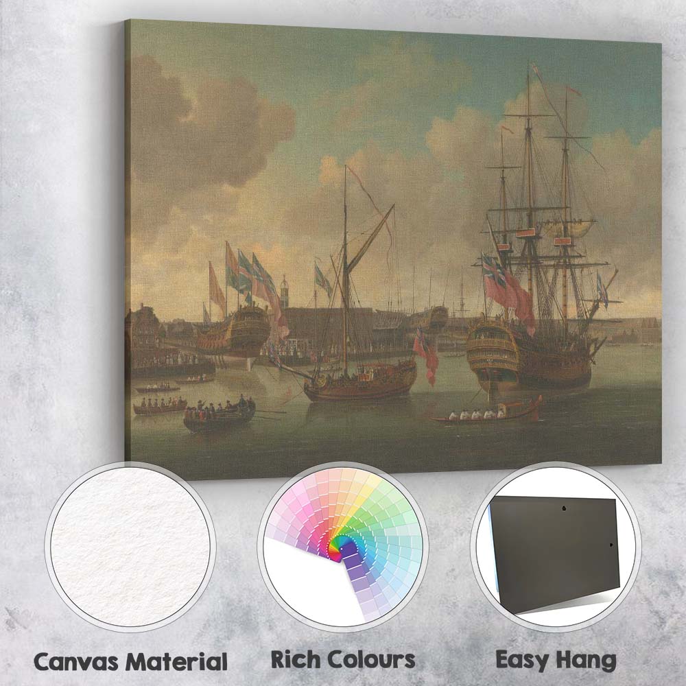 Georgian Dockyard Warships Maritime Harbour Scene Traditional Marine Painting Canvas Wall Art Print Decor Picture Ready to Hang