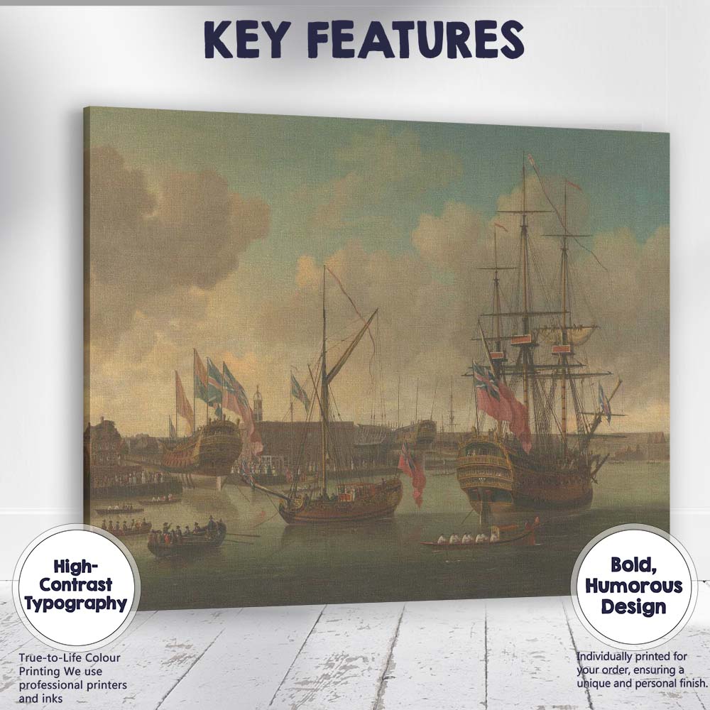 Georgian Dockyard Warships Maritime Harbour Scene Traditional Marine Painting Canvas Wall Art Print Decor Picture Ready to Hang