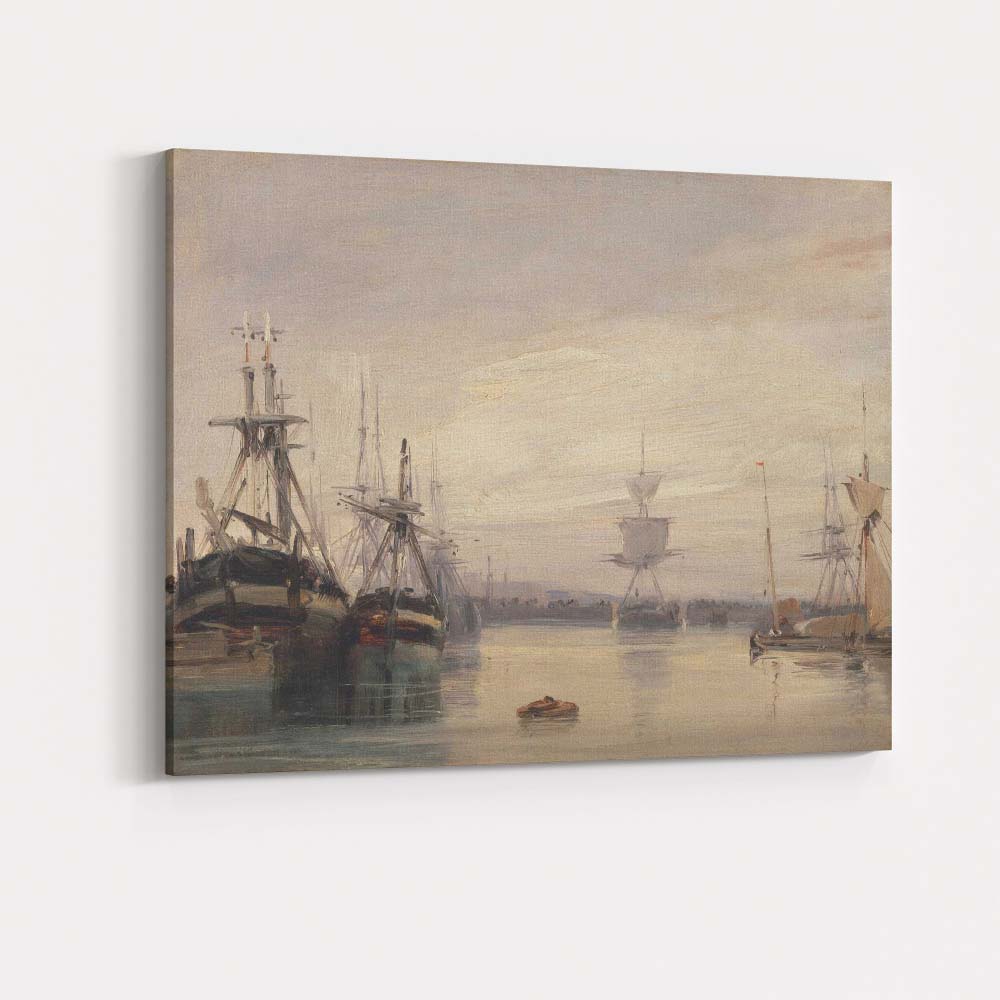 Misty Harbour Sailing Vessels Dawn Light Impressionist Seascape Canvas Wall Art Print Decor Picture Ready to Hang