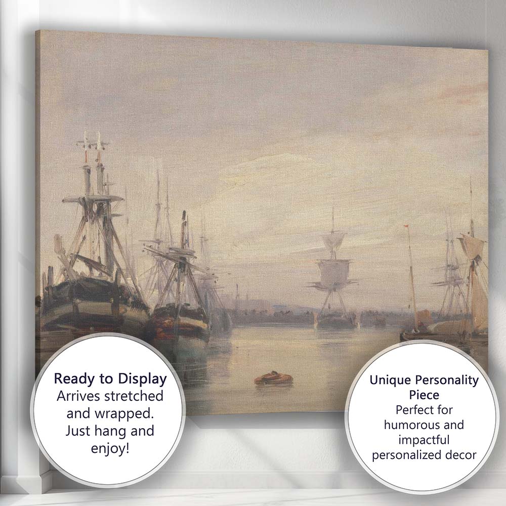 Misty Harbour Sailing Vessels Dawn Light Impressionist Seascape Canvas Wall Art Print Decor Picture Ready to Hang
