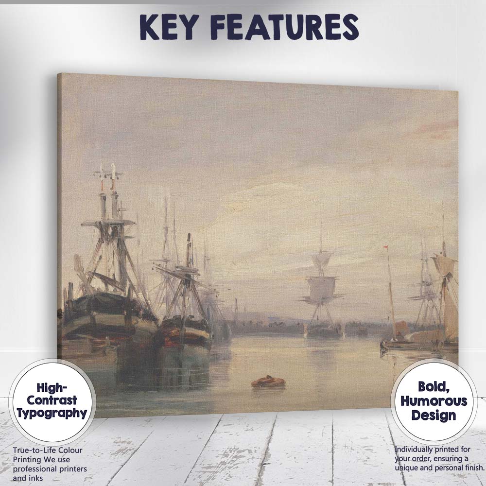 Misty Harbour Sailing Vessels Dawn Light Impressionist Seascape Canvas Wall Art Print Decor Picture Ready to Hang