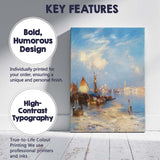 Venetian Lagoon Boats Bright Blue Sky Coastal Cityscape Painting Canvas Wall Art Print Decor Picture Ready to Hang