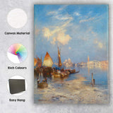 Venetian Lagoon Boats Bright Blue Sky Coastal Cityscape Painting Canvas Wall Art Print Decor Picture Ready to Hang