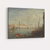 Historic River Bridge City Waterfront Atmospheric Landscape Painting Canvas Wall Art Print Decor Picture Ready to Hang