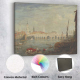 Historic River Bridge City Waterfront Atmospheric Landscape Painting Canvas Wall Art Print Decor Picture Ready to Hang
