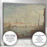Historic River Bridge City Waterfront Atmospheric Landscape Painting Canvas Wall Art Print Decor Picture Ready to Hang