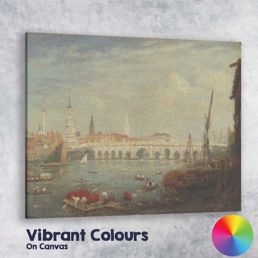 Historic River Bridge City Waterfront Atmospheric Landscape Painting Canvas Wall Art Print Decor Picture Ready to Hang