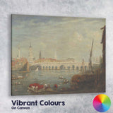 Historic River Bridge City Waterfront Atmospheric Landscape Painting Canvas Wall Art Print Decor Picture Ready to Hang