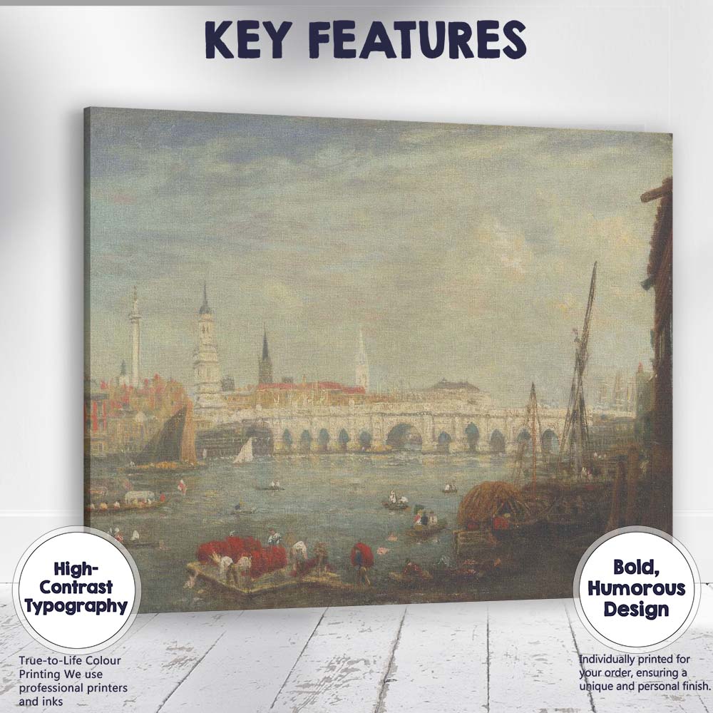 Historic River Bridge City Waterfront Atmospheric Landscape Painting Canvas Wall Art Print Decor Picture Ready to Hang