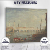 Historic River Bridge City Waterfront Atmospheric Landscape Painting Canvas Wall Art Print Decor Picture Ready to Hang