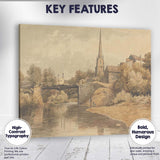 Peaceful Village Church Riverside Sepia Watercolour Country Landscape Canvas Wall Art Print Decor Picture Ready to Hang