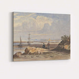 Coastal Estuary Sailing Ship Calm Shoreline Watercolour Landscape Canvas Wall Art Print Decor Picture Ready to Hang