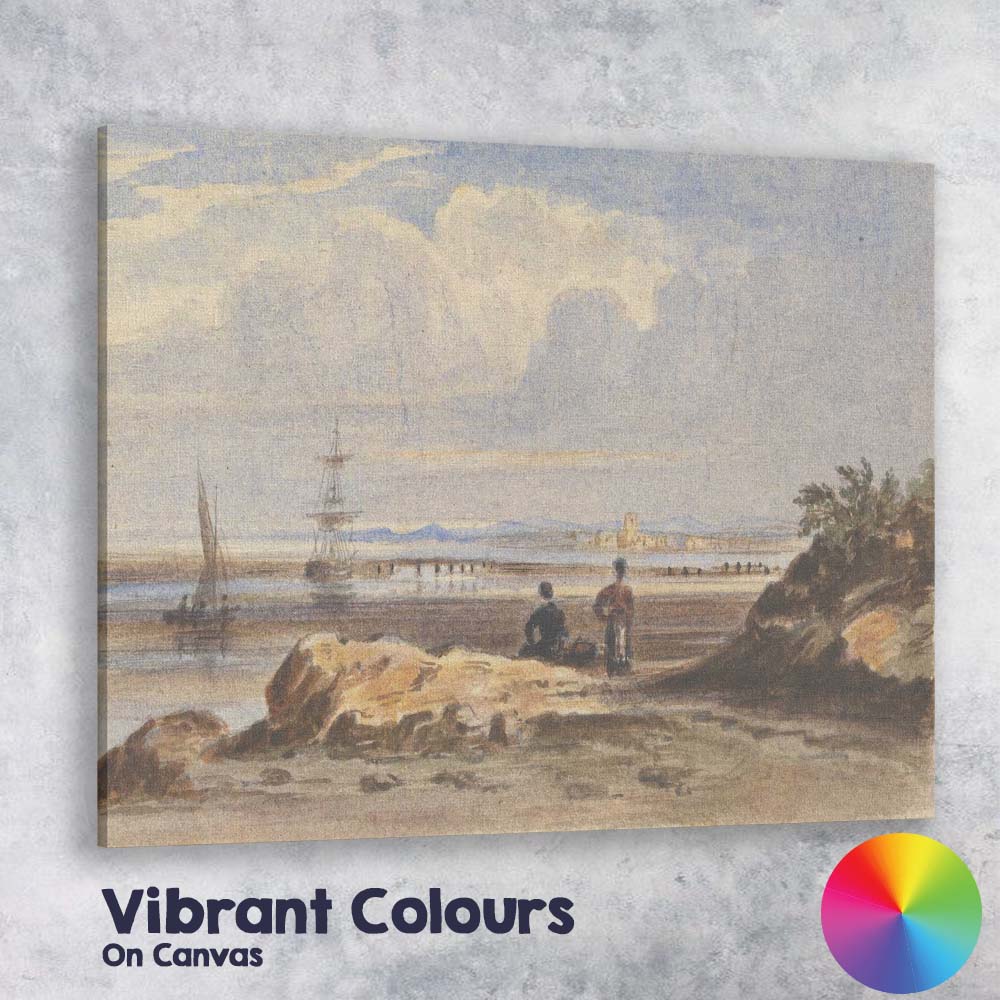 Coastal Estuary Sailing Ship Calm Shoreline Watercolour Landscape Canvas Wall Art Print Decor Picture Ready to Hang
