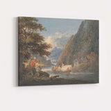 Scenic Mountain Fjord River Boat Traditional Watercolour Landscape Canvas Wall Art Print Decor Picture Ready to Hang