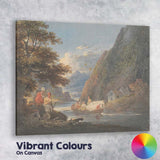 Scenic Mountain Fjord River Boat Traditional Watercolour Landscape Canvas Wall Art Print Decor Picture Ready to Hang