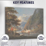 Scenic Mountain Fjord River Boat Traditional Watercolour Landscape Canvas Wall Art Print Decor Picture Ready to Hang