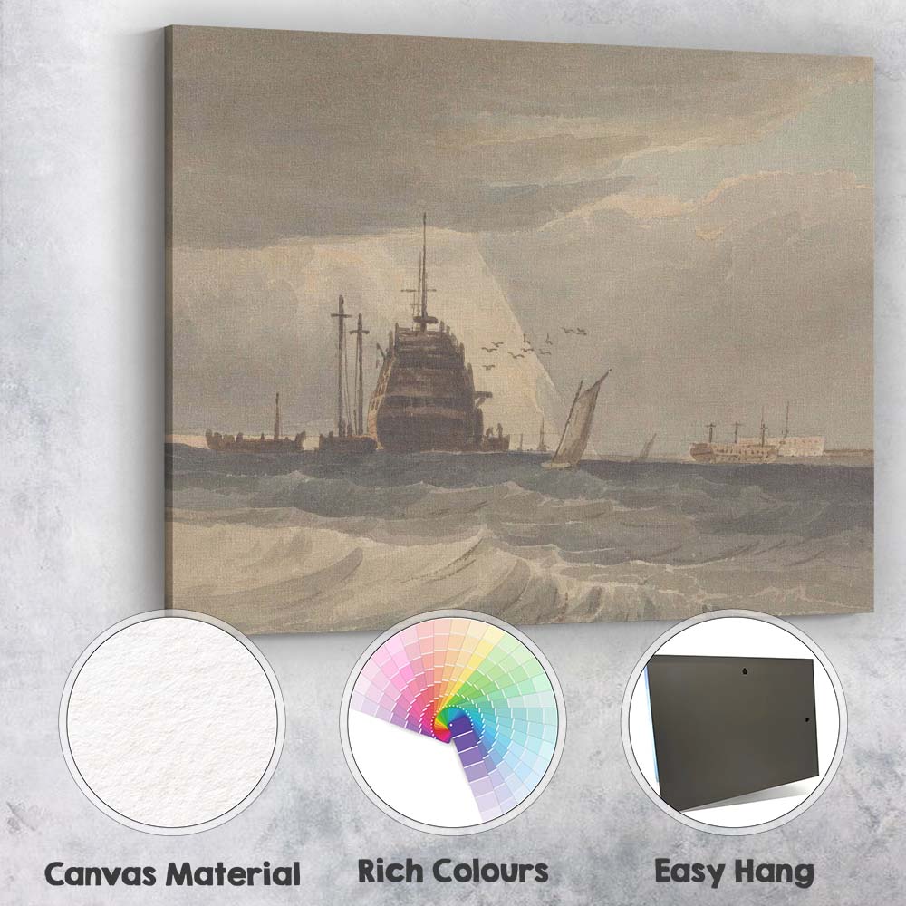 Stormy Sea Naval Warship Maritime Watercolour Coastal Artwork Canvas Wall Art Print Decor Picture Ready to Hang
