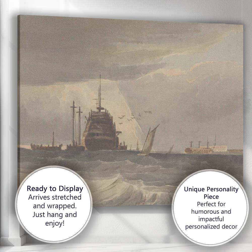 Stormy Sea Naval Warship Maritime Watercolour Coastal Artwork Canvas Wall Art Print Decor Picture Ready to Hang