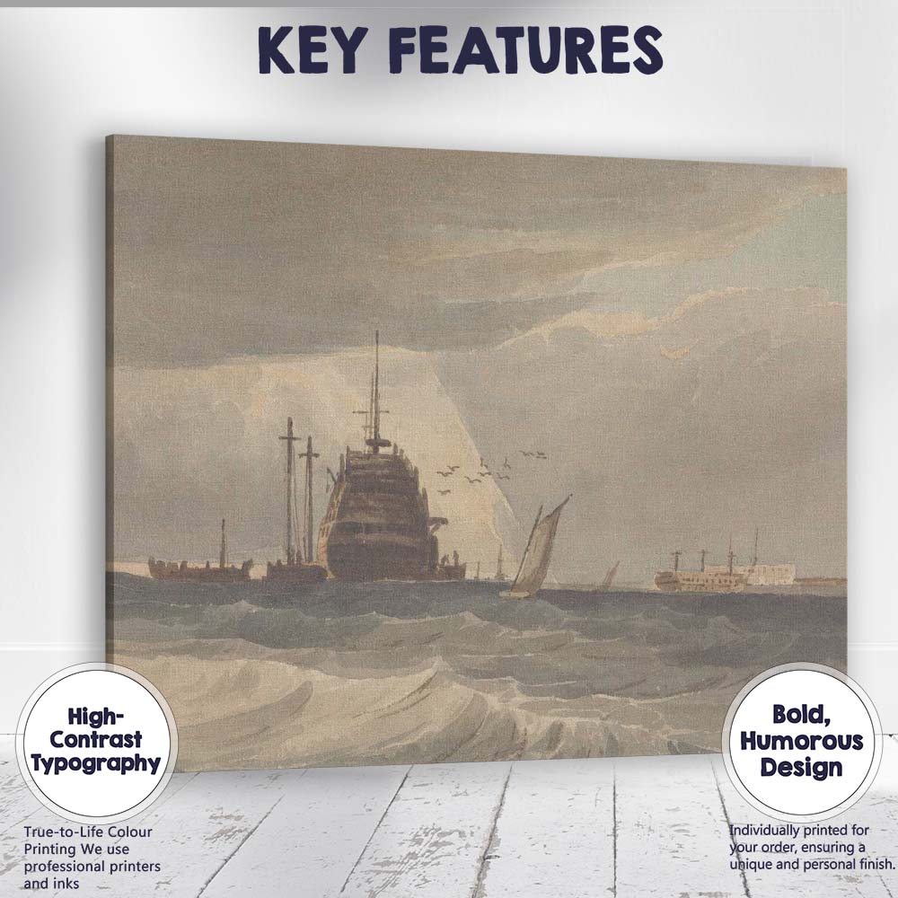 Stormy Sea Naval Warship Maritime Watercolour Coastal Artwork Canvas Wall Art Print Decor Picture Ready to Hang