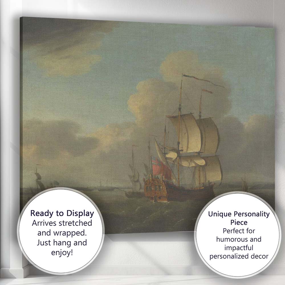Dutch Golden Age Sailing Ship Coastal Harbour Scene Canvas Wall Art Print Decor Picture Ready to Hang