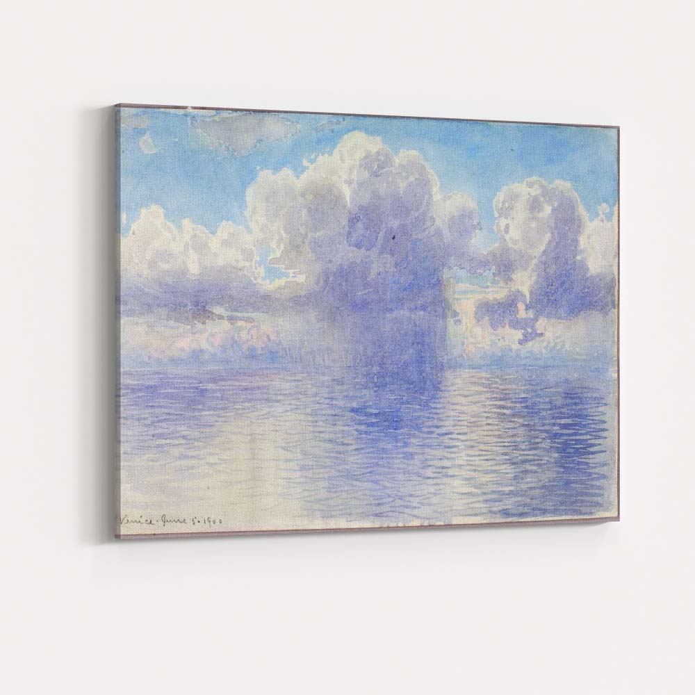 Blue Watercolour Seascape Billowing Clouds Ocean Horizon Canvas Wall Art Print Decor Picture Ready to Hang