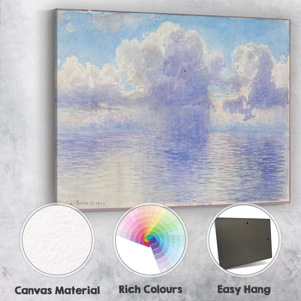 Blue Watercolour Seascape Billowing Clouds Ocean Horizon Canvas Wall Art Print Decor Picture Ready to Hang