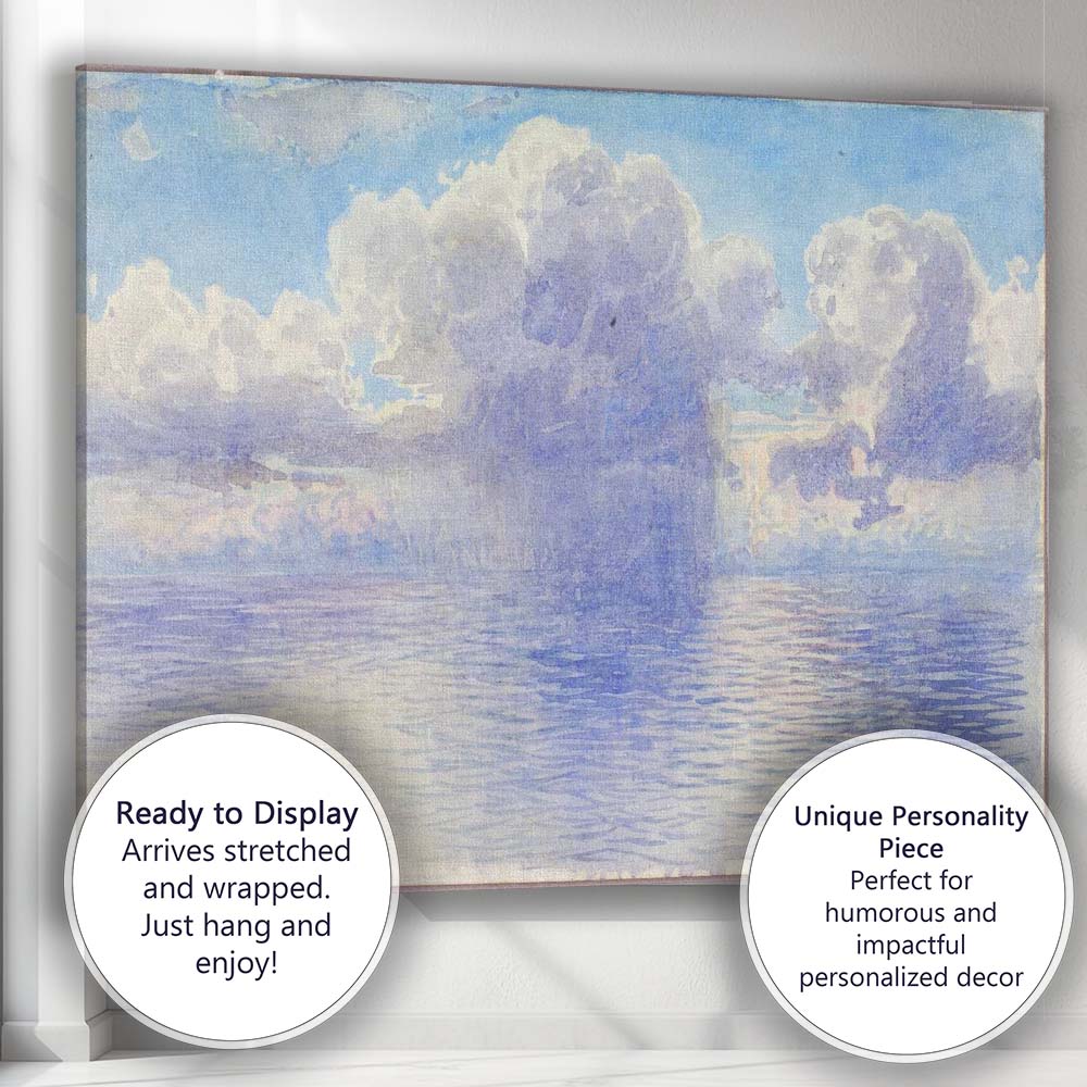 Blue Watercolour Seascape Billowing Clouds Ocean Horizon Canvas Wall Art Print Decor Picture Ready to Hang