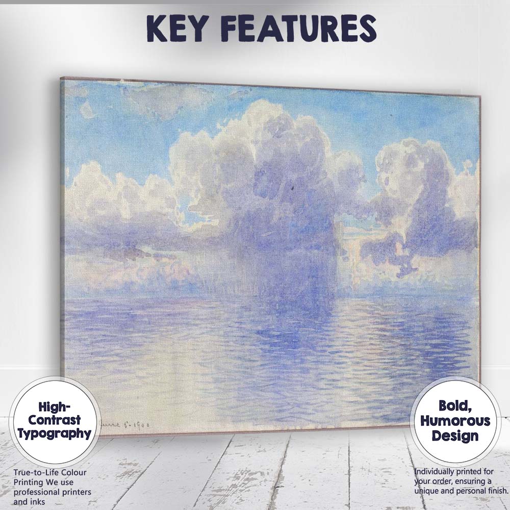 Blue Watercolour Seascape Billowing Clouds Ocean Horizon Canvas Wall Art Print Decor Picture Ready to Hang