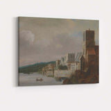 Peaceful Cathedral Riverside Town Architectural Landscape Canvas Wall Art Print Decor Picture Ready to Hang