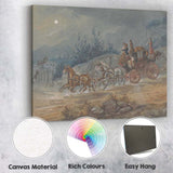 Moonlit Royal Mail Horse Drawn Coach Country Road Watercolour Canvas Wall Art Print Decor Picture Ready to Hang