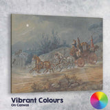 Moonlit Royal Mail Horse Drawn Coach Country Road Watercolour Canvas Wall Art Print Decor Picture Ready to Hang