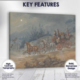 Moonlit Royal Mail Horse Drawn Coach Country Road Watercolour Canvas Wall Art Print Decor Picture Ready to Hang