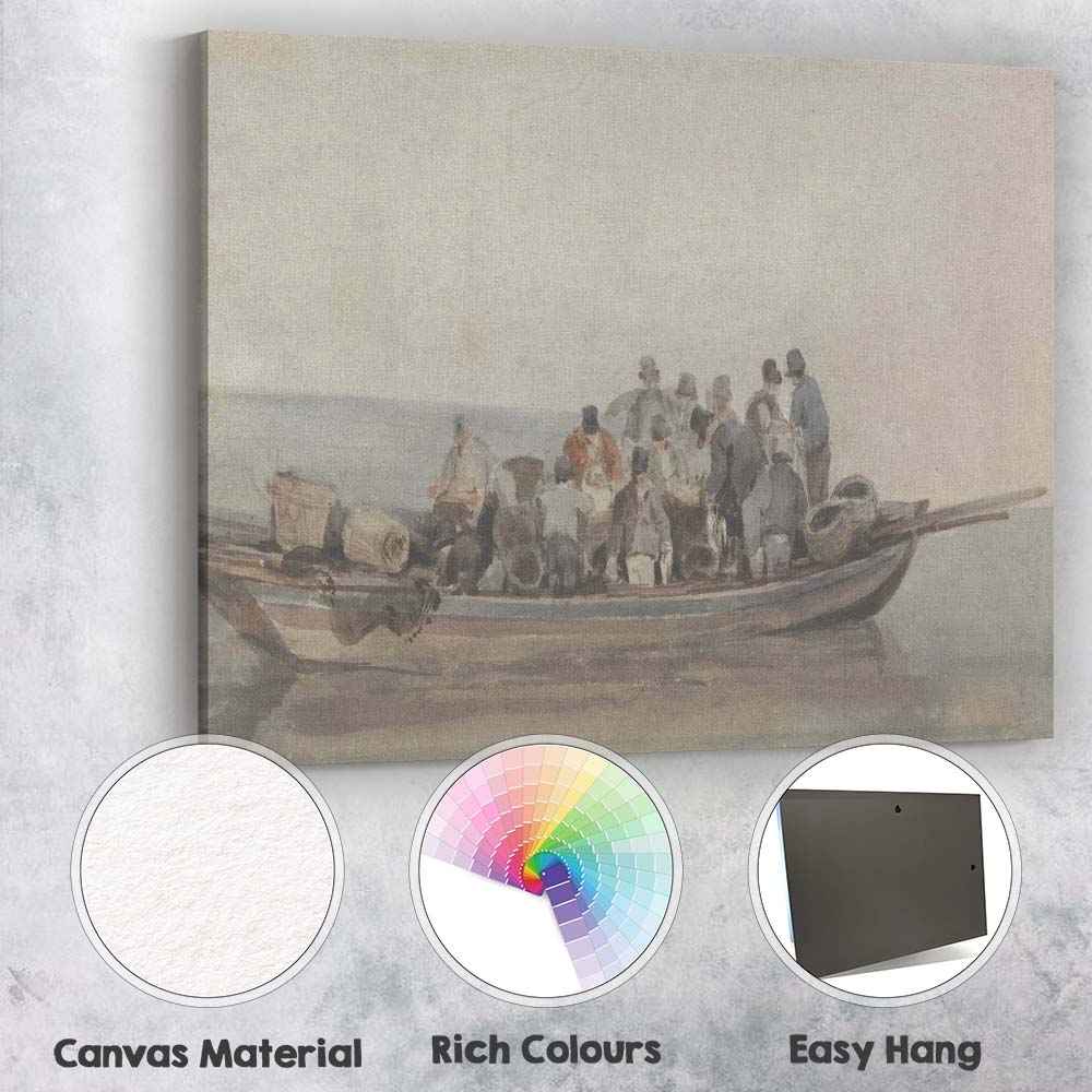 Fishermen Gathering In Traditional Boat Coastal Study Canvas Wall Art Print Decor Picture Ready to Hang